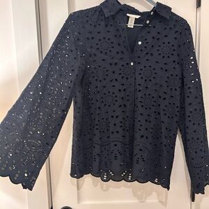 Navy Eyelet Women's Blouse